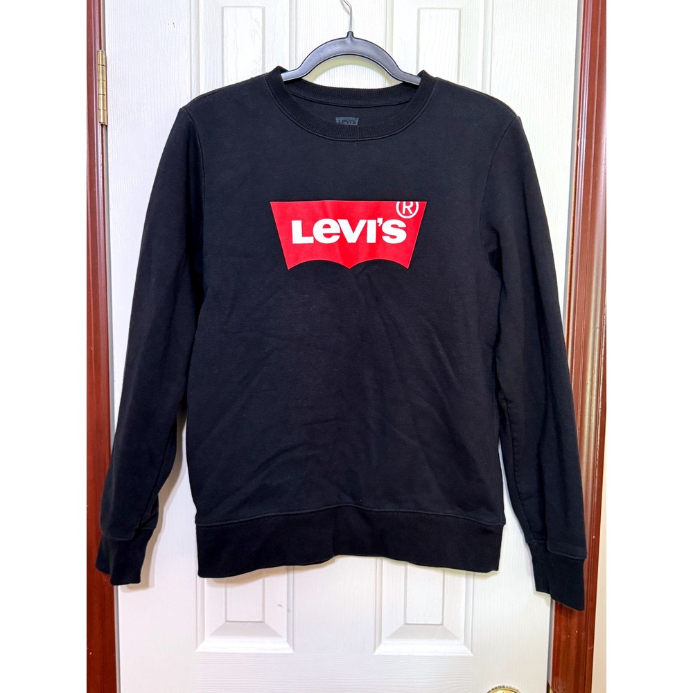 Levis Boys XL Black Batwing Logo Crewneck Sweatshirt Fleece Pullover D360-023